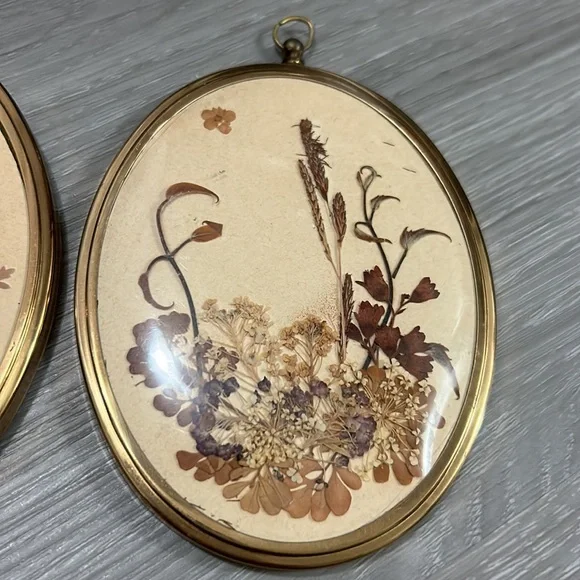 🖤Vtg 1960s Dried flowers frame wall decor set - Picture 5 of 14